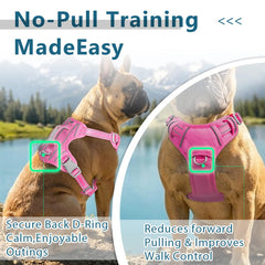 BARKBAY reflective strips pink harness increases visibility at dusk.