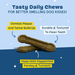 BARKBOX Bright durable dental chew sticks ridges closeup show gum massage.