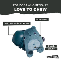 BarkBox Grey Bear Hugger shows durable rubber core after ripping the plush outer layer