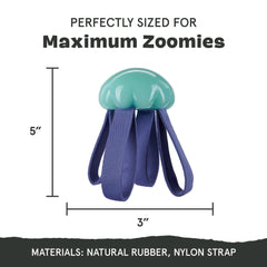 Tough, bite-resistant rubber supports chewers during fetch and tug games.