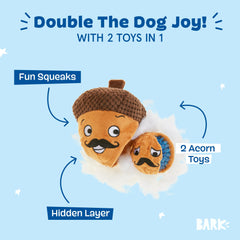 Monsieur Acorn inner spikey ball revealed for exciting squeaky play.