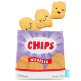 Barkbox Woofles Potato Chips plush exterior invites cozy cuddles during play.