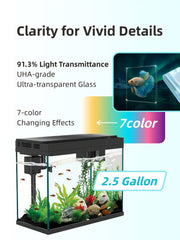 BarkBuddy seven-color LED lighting enhances fish colors and tank ambiance.
