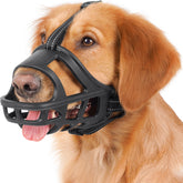 BARKLESS basket muzzle XL, side view, promotes safe walking and easier breathing.