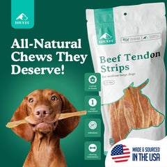 Close-up texture of BARK'N BIG beef tendon chews highlighting rugged chew.