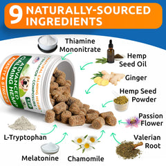 BARK&SPARK ingredients: hemp oil, melatonin, chamomile, valerian for gentle calm.