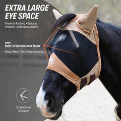 BARN & STABLE fly mask featuring 3D eye space to reduce eye contact and rubbing.