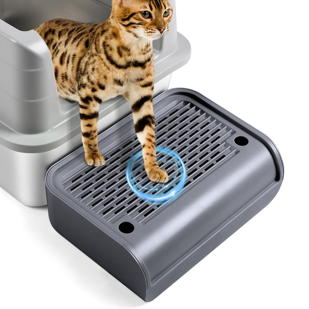Bartuke cat litter box step overview with elevated entry.