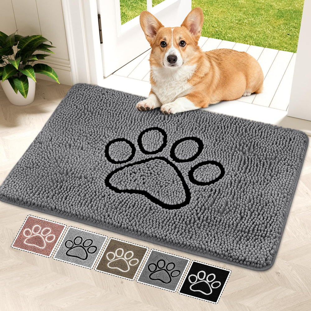 Bcoimo dog door mat absorbs moisture at the entry to protect floors.