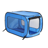 Beatrice Home Fashions blue pop-up kennel with breathable mesh for travel.