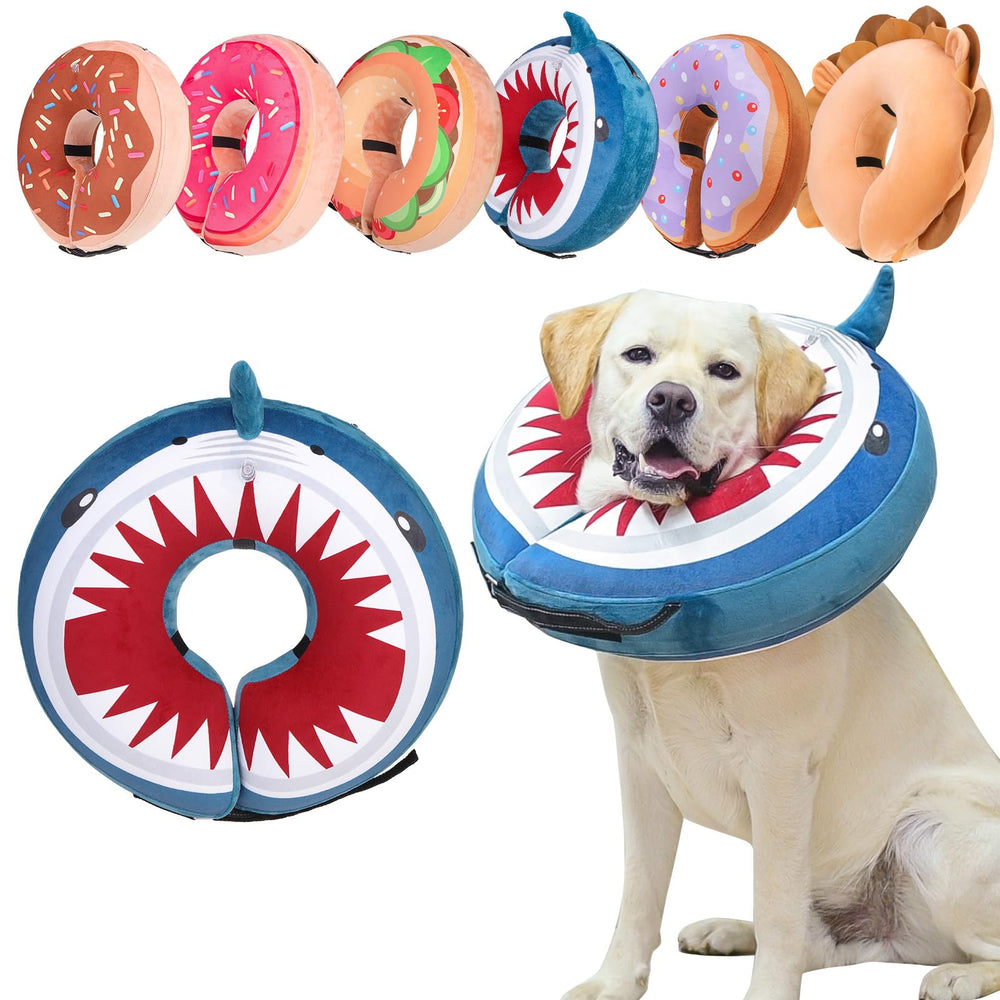 BEAUTYZOO donut neck cone shark blue protects wounds while keeping neck movement comfortable.
