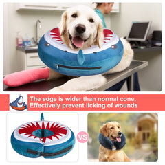BEAUTYZOO Shark Blue Cone on dog, lightweight barrier prevents licking.