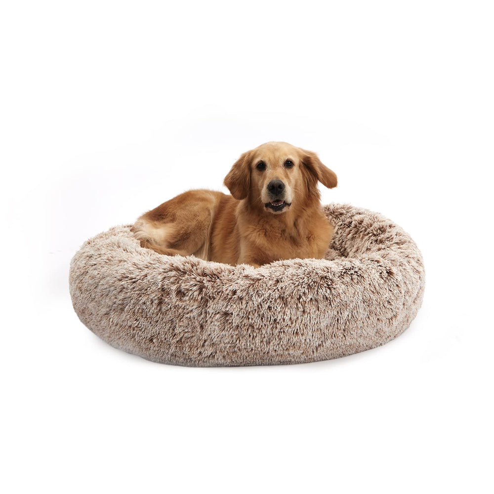 Bedfolks calming donut dog bed 36-inch, cozy security for large dogs.