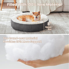 BedStill donut bed side profile highlighting raised corduroy rim for soothing support.