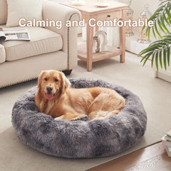 BedStill donut bed side view shows plush fur and support
