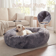 BedStill donut bed XL tie-dye grey inner-pillow closeup shows premium polyfill supporting muscles.