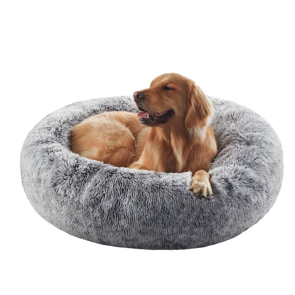 BedStill donut dog bed dark grey front view showing cozy, secure space