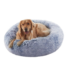 BedStill Donut Dog Bed in dark blue offers cozy round comfort for large dogs.