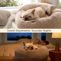 Bedsure Calming Cat Bed non-slip base prevents sliding on floors.