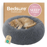 Bedsure calming cat bed with round plush design and anti-slip base for indoor use.