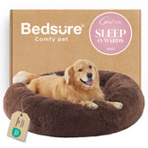 Bedsure Calming Dog Bed in coffee with donut design for curl-up comfort.