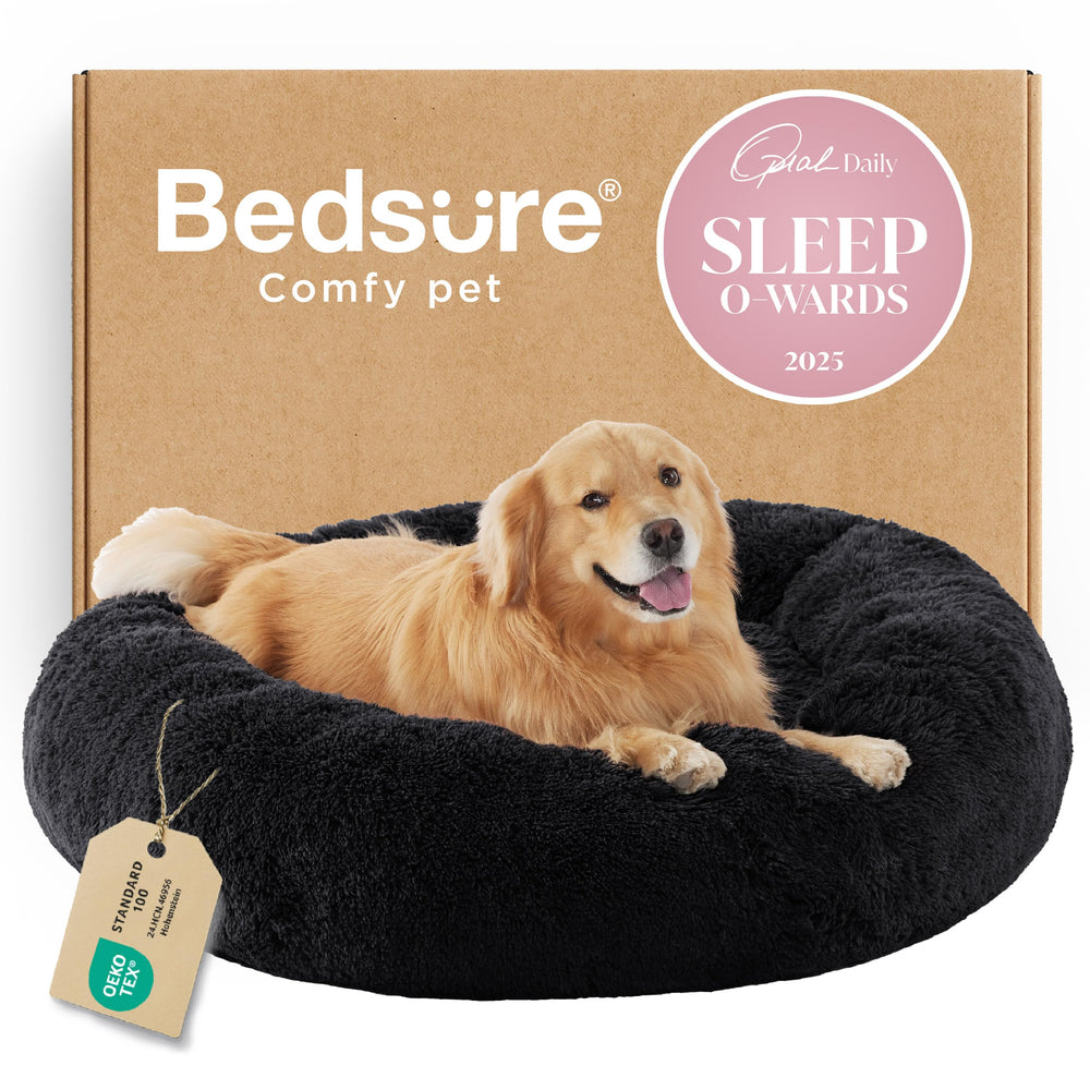 Bedsure Calming Dog Bed with round donut design offering cozy support for curled sleepers