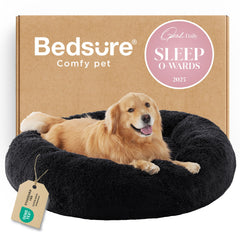 Bedsure Calming Dog Bed with round donut design offering cozy support for curled sleepers