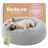 Bedsure Calming Donut Bed outer cover shows plush faux fur in a neutral shade.