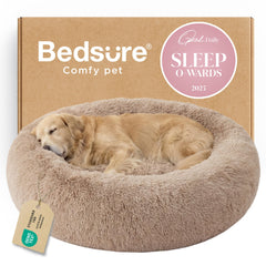 Bedsure calming donut bed in camel round shape supports restful lounging and neck comfort.
