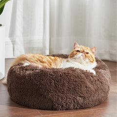 Bedsure cozy round cat bed with fluffy faux fur lining for warm resting