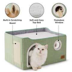 Bedsure cat cube house sisal scratch board offers durable scratching option.