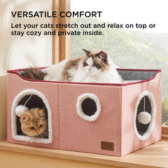 Bedsure cat house dual entrances tunnel, invites exploration and play.