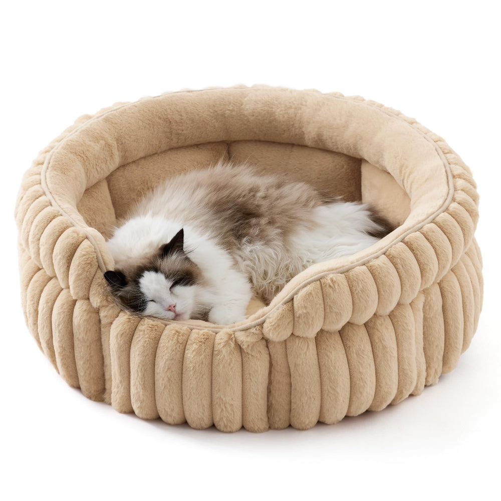 Bedsure ComfyFleece cat bed round silhouette offering cozy resting space