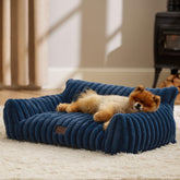 Bedsure ComfyFleece cat couch angled view highlights supportive three-sided design for relaxing naps.