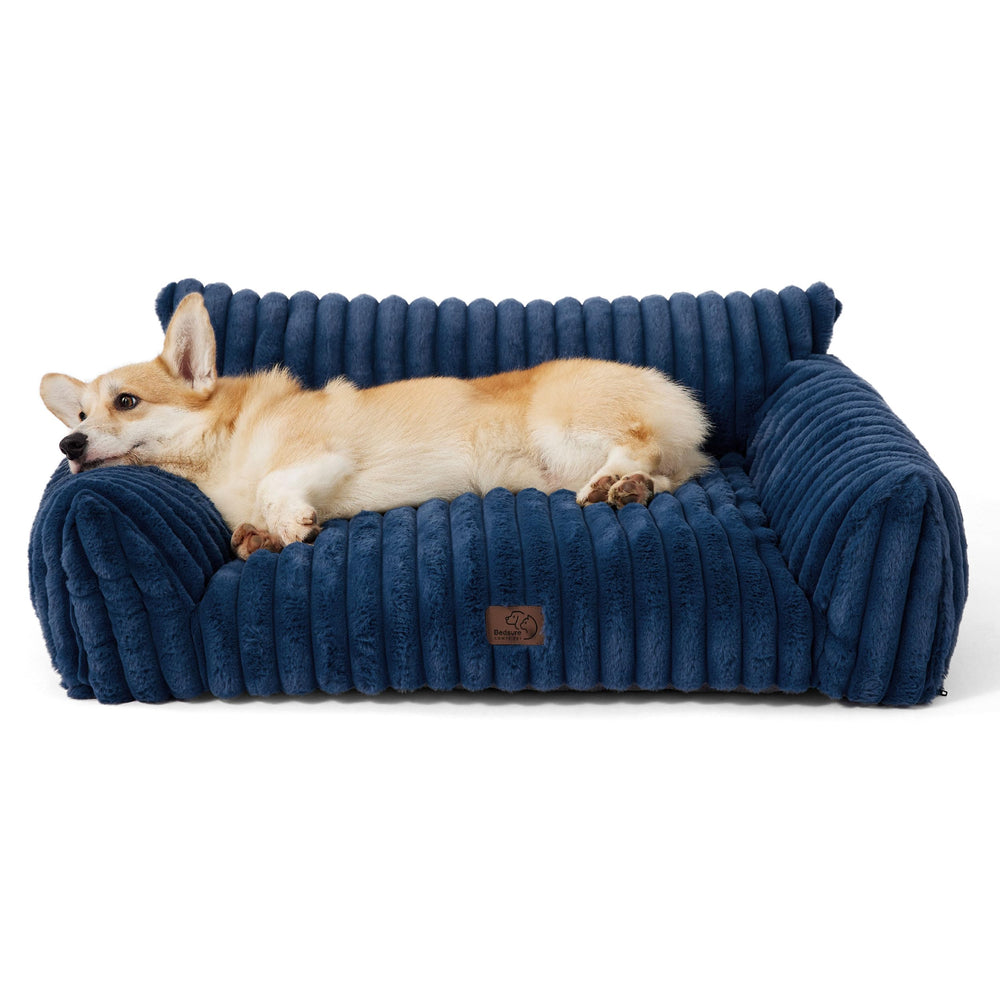 Bedsure ComfyFleece dog couch featured on Good Day New York showing three-sided support for head and neck.