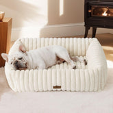 Bedsure ComfyFleece dog bed in cream offers warm, plush comfort for naps.