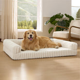 Bedsure ComfyFleece orthopedic dog bed cream side view for joint relief and plush comfort.