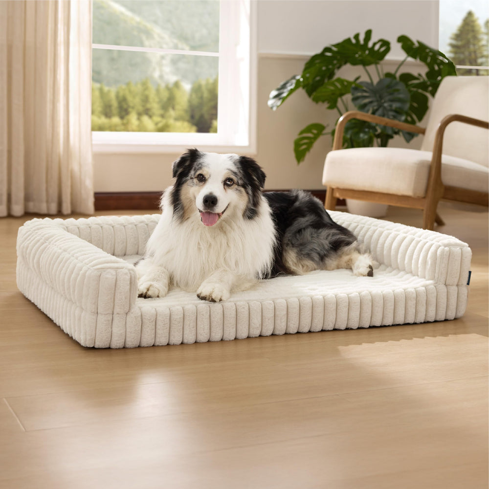 Bedsure ComfyFleece orthopedic dog bed front view shows luxurious comfort for large breeds and joints