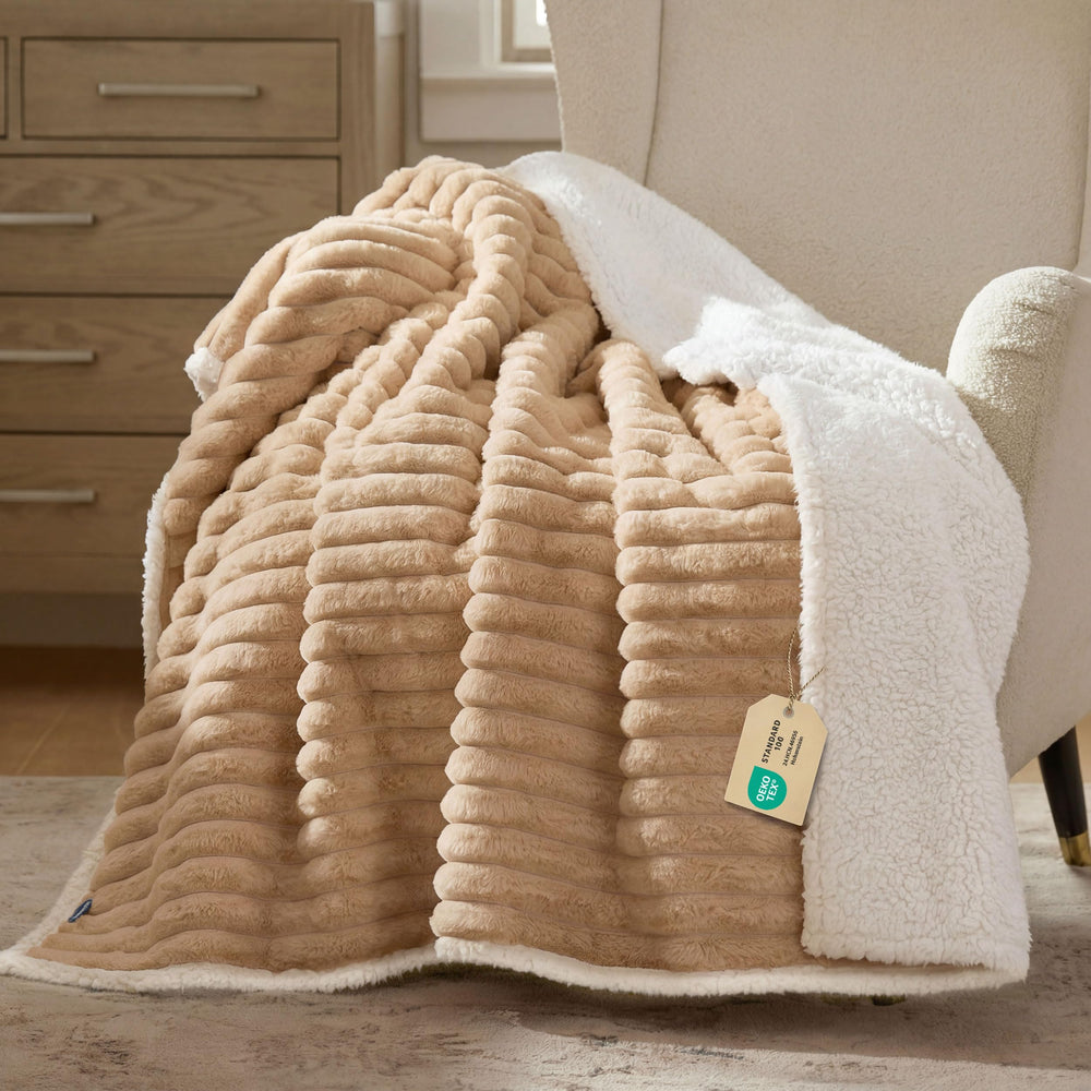 Bedsure ComfyFleece waterproof dog blanket front view in Tuscan Beige for large dogs