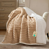 Bedsure ComfyFleece waterproof dog blanket front view in Tuscan Beige for large dogs