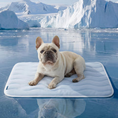 Bedsure cooling mat for dogs, blue, top view with instant cooling surface.