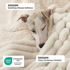 Bedsure corduroy sherpa dual texture blanket in cream for cozy lounging