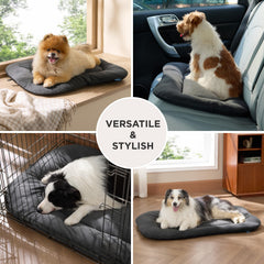 Bedsure crate pad inside crate demonstrates versatile kennel mat use.