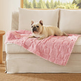 Bedsure pink dog blanket 30x40 folded, compact storage and travel-ready.