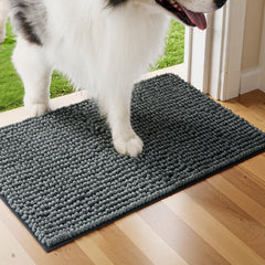 Bedsure dog door mat captures muddy paws to keep floors clean at entryways.