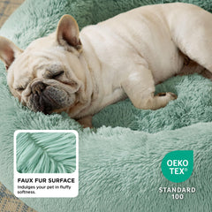 Bedsure donut bed with raised rim plush faux fur for head and neck support.