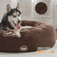 Bedsure donut dog bed faux fur close-up, ultra-soft plush surface for cozy naps