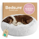 Bedsure Donut Dog Bed round 36-inch showing plush faux fur for curling naps
