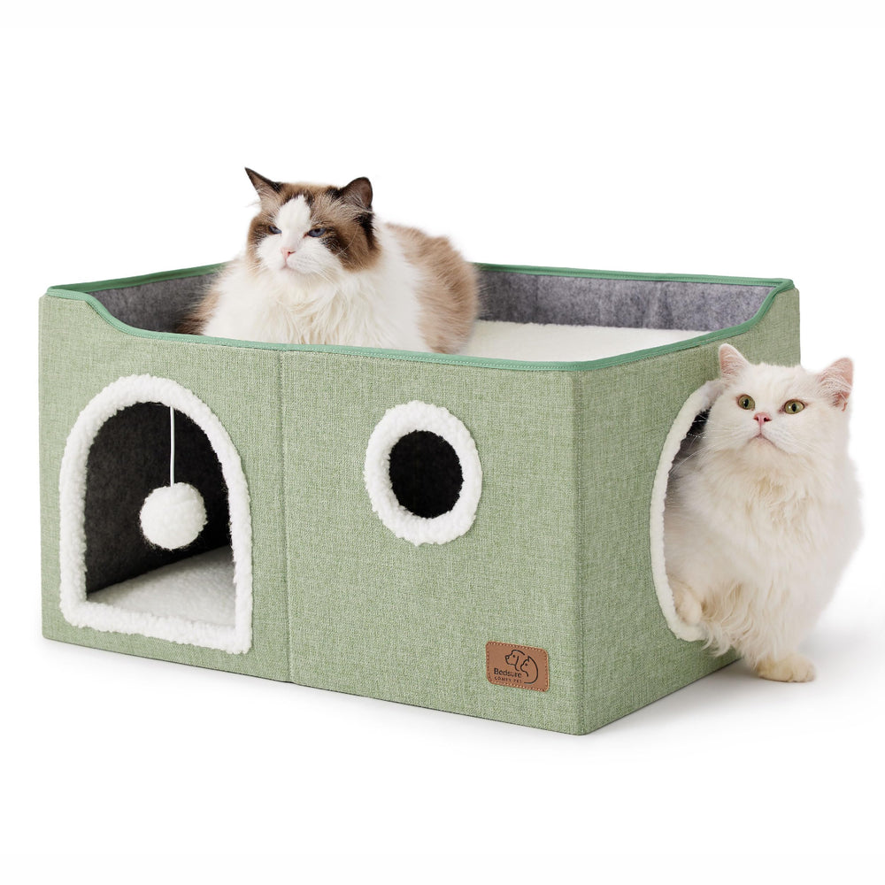 Bedsure large cat beds front view showing spacious hideaway and open top platform.