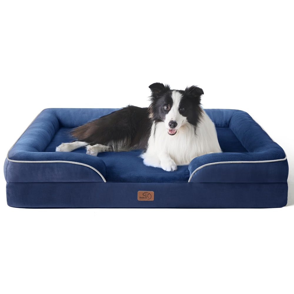 Bedsure orthopedic dog bed 35-inch, blue navy, providing comfortable support for large breeds.